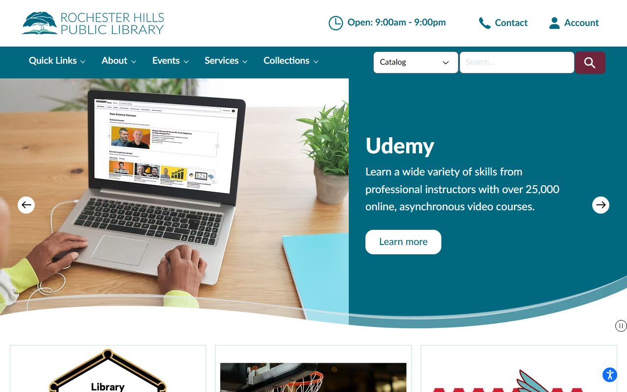 Rochester Hills Public Library website with genealogy and death record resources for Rochester Hills