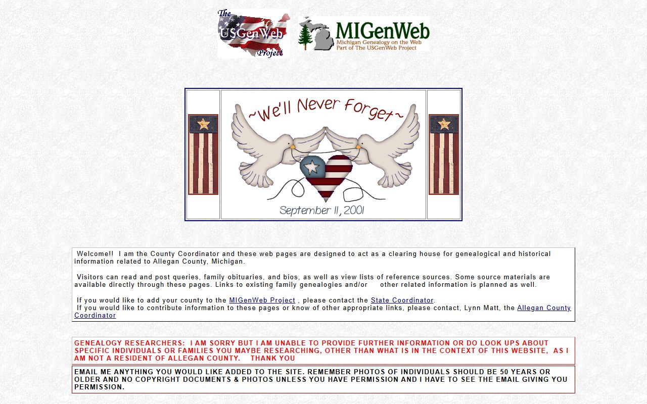 Allegan County MIGenWeb obituary and death records search portal