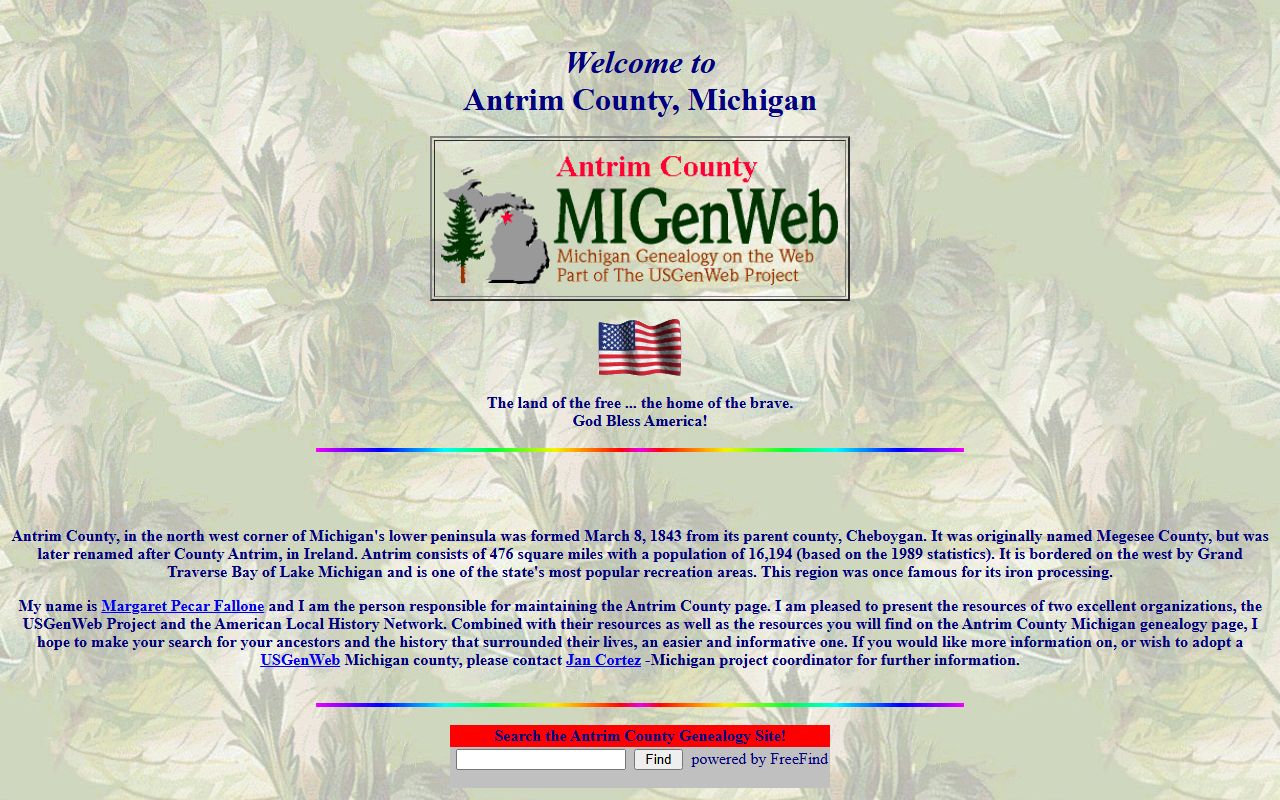 Antrim County MIGenWeb page for obituary and death record research