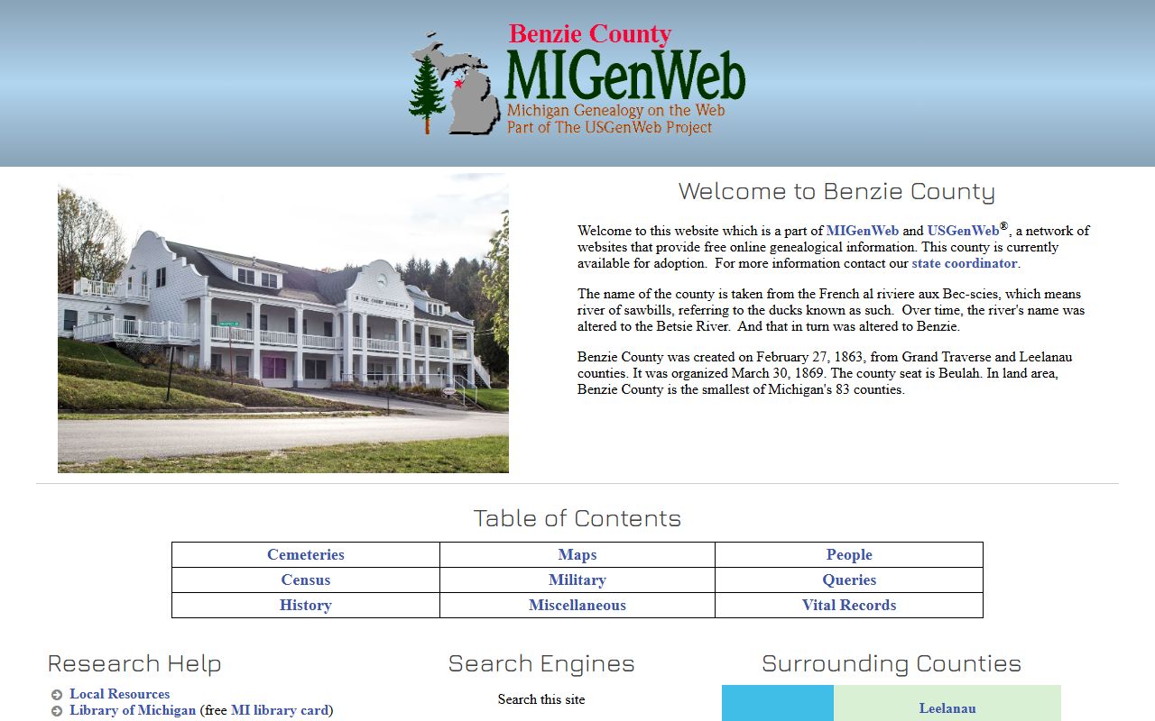 Benzie County MIGenWeb obituary and death records page