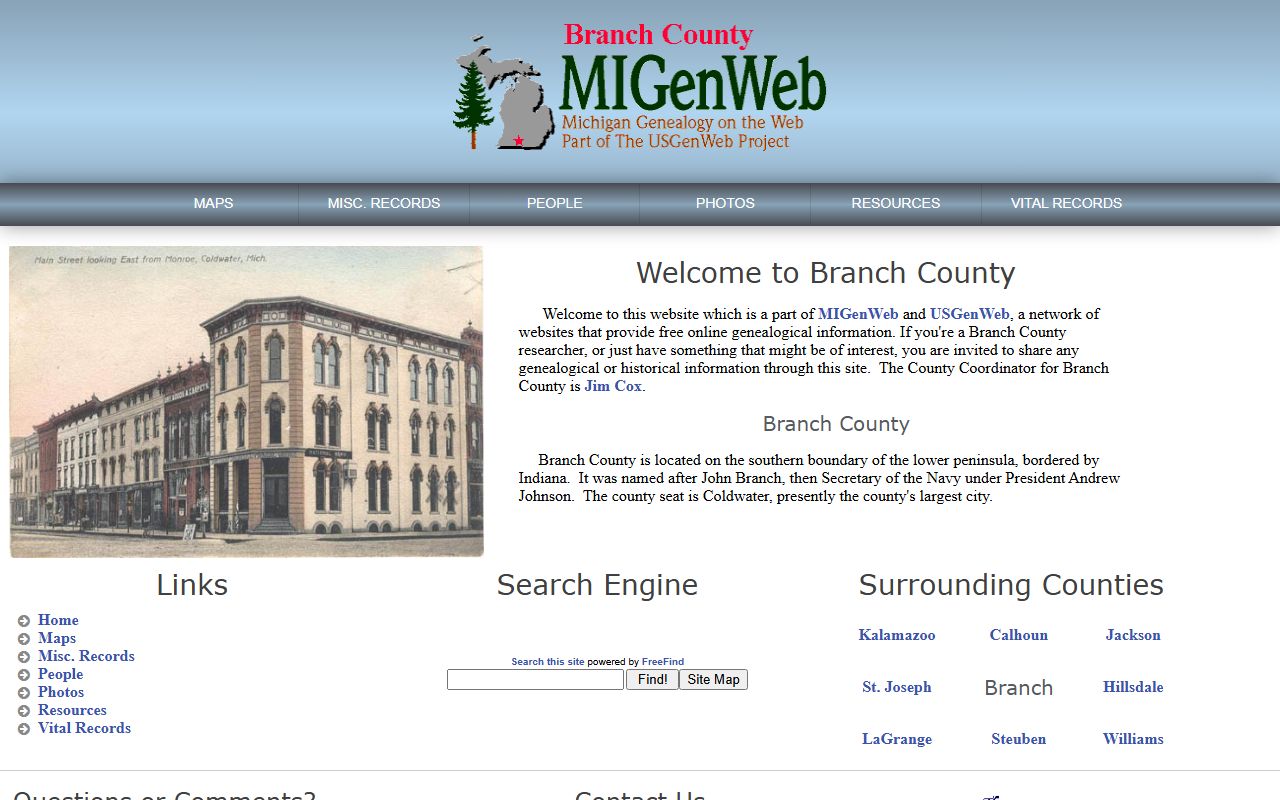 Branch County MIGenWeb obituary and death records index for Branch County Michigan