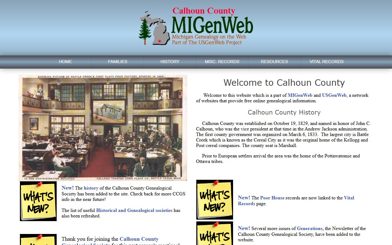 Calhoun County MIGenWeb obituary and death records search portal
