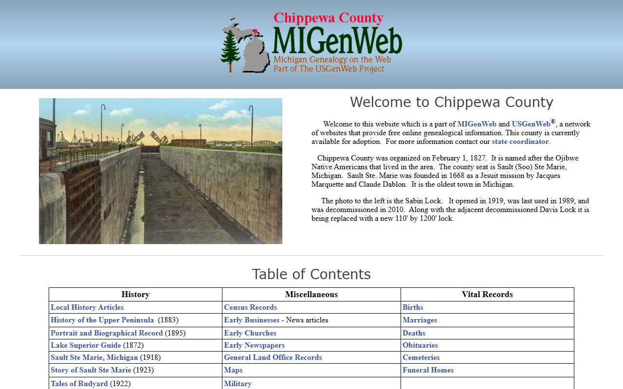 Chippewa County MIGenWeb obituary and death records search page