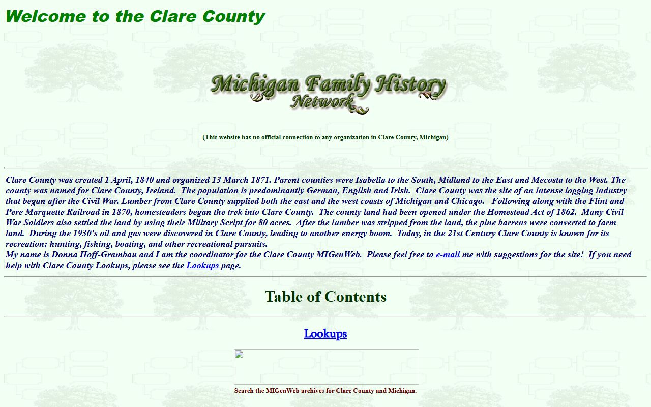 Clare County MIGenWeb obituary and death records search page
