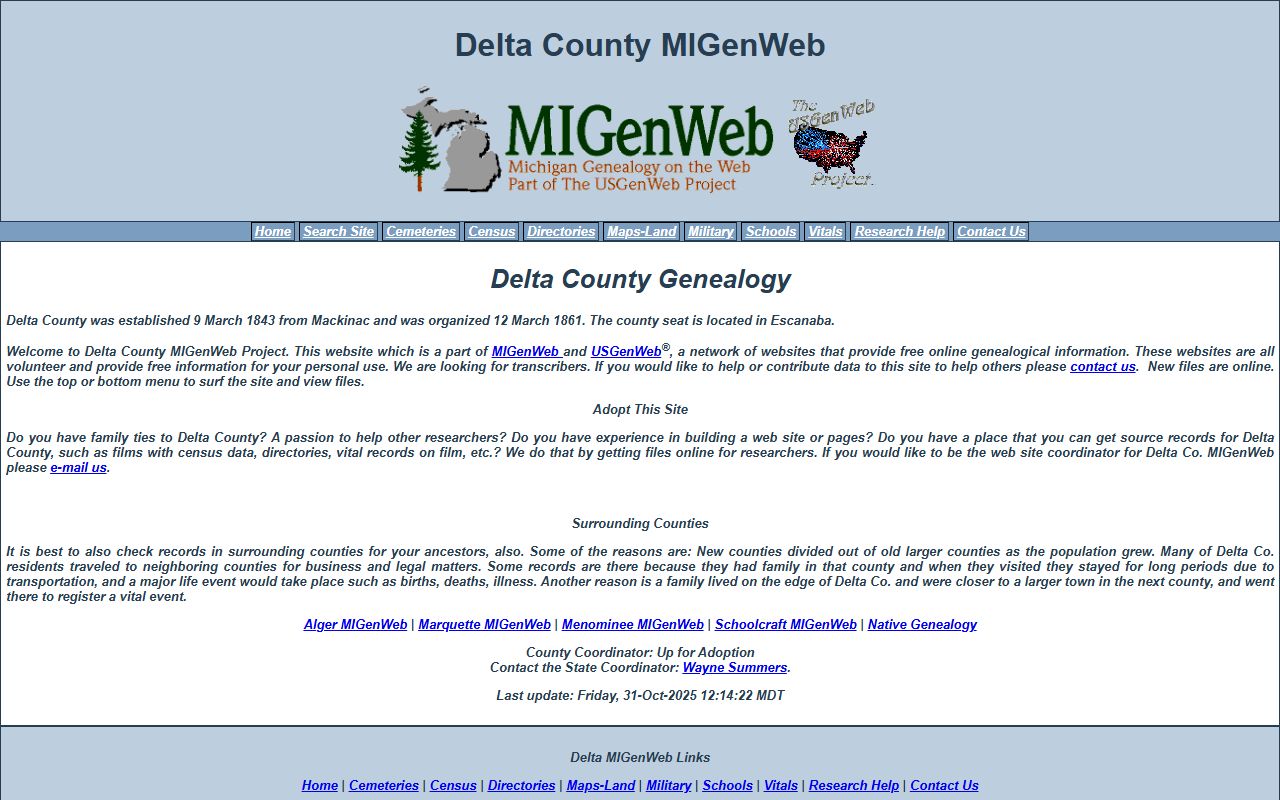 Delta County MichiganGenWeb obituary and death records research page