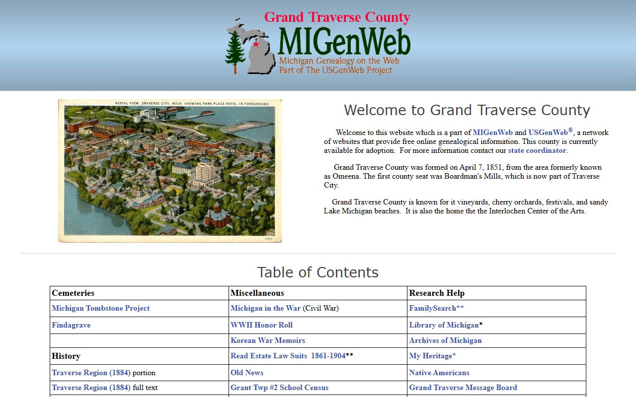 Grand Traverse County MichiganGenWeb death records and obituary research page