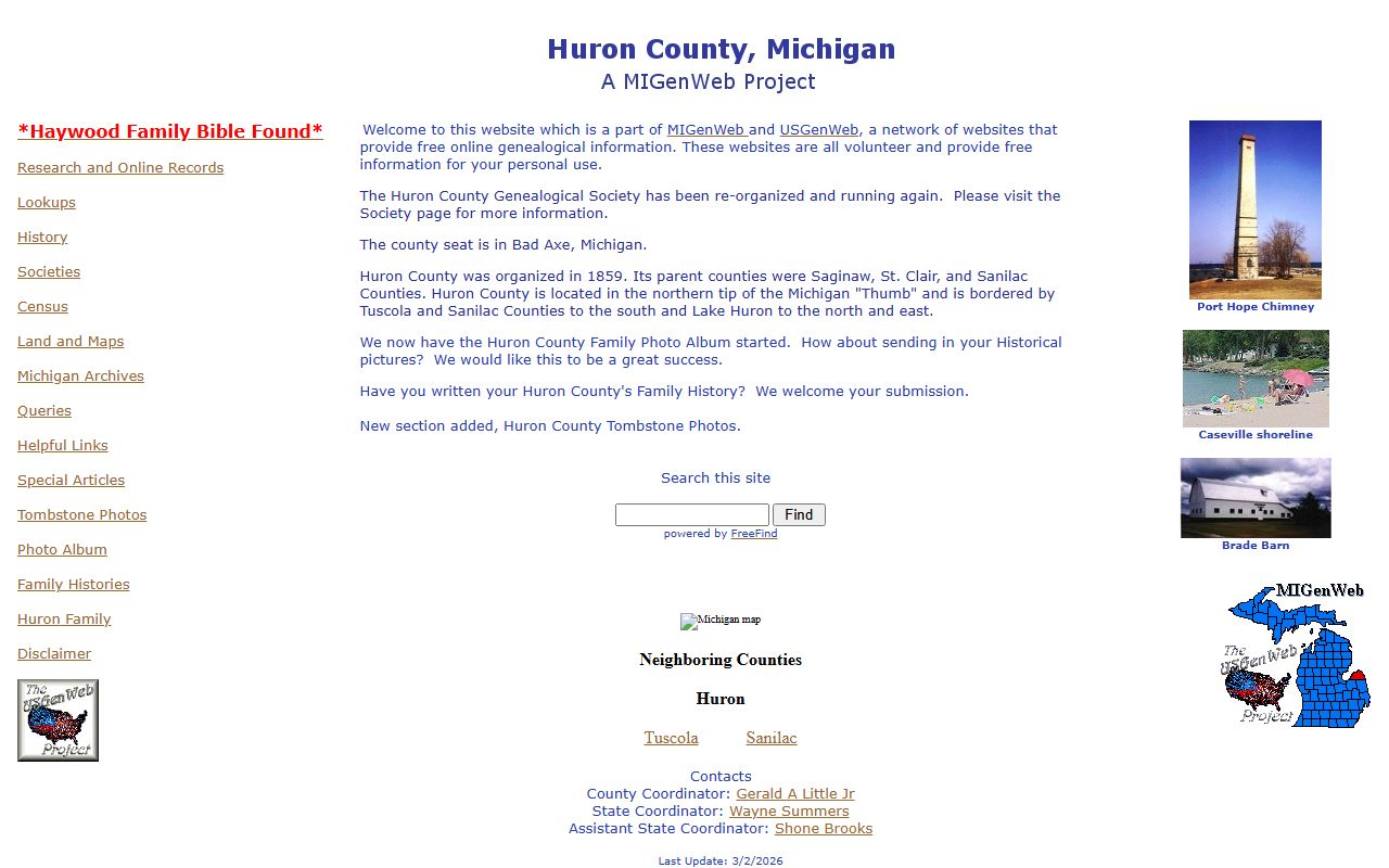 Huron County MIGenWeb obituary and death records genealogy page