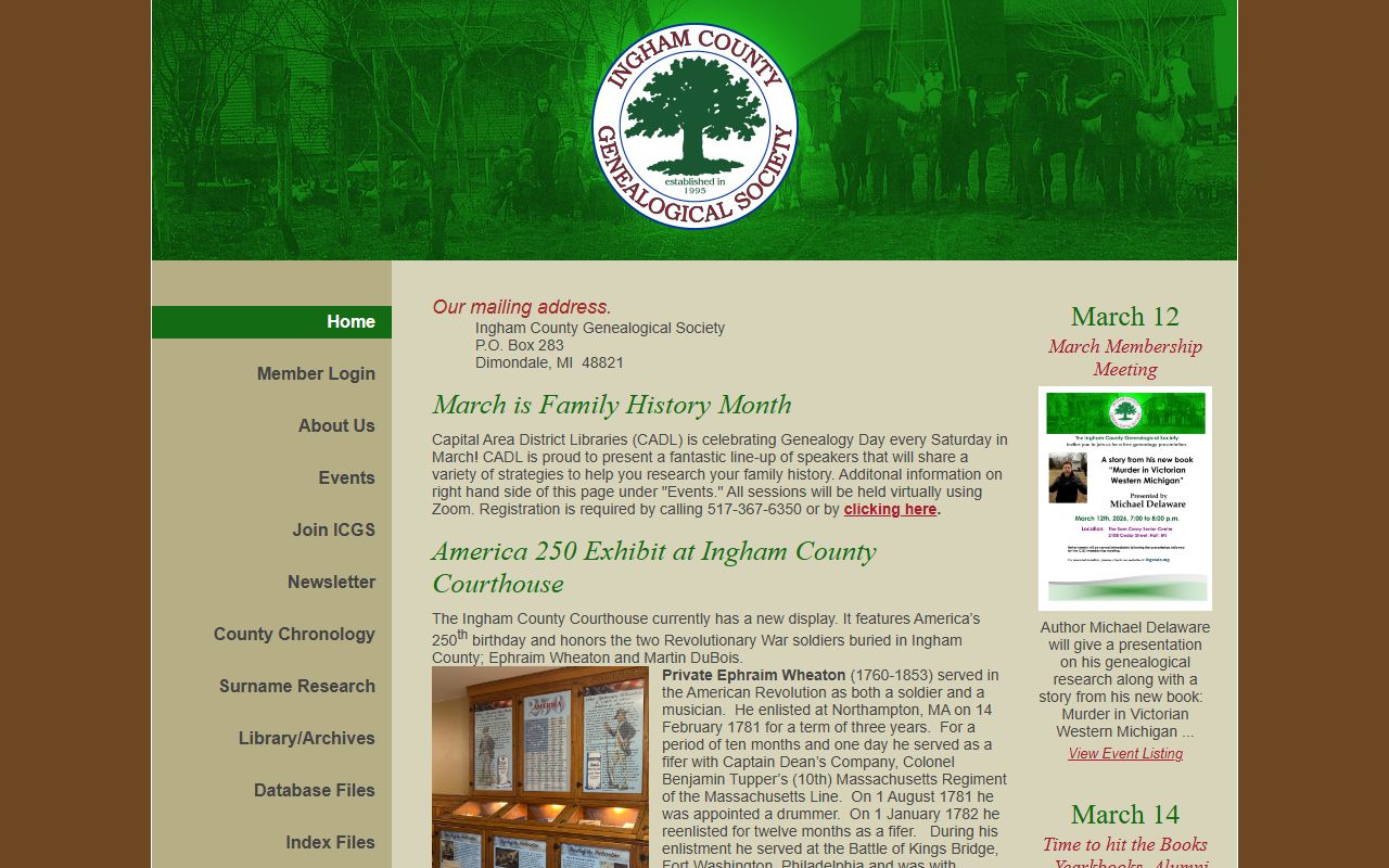 Ingham County Genealogical Society website with Area Deaths Database for obituary research