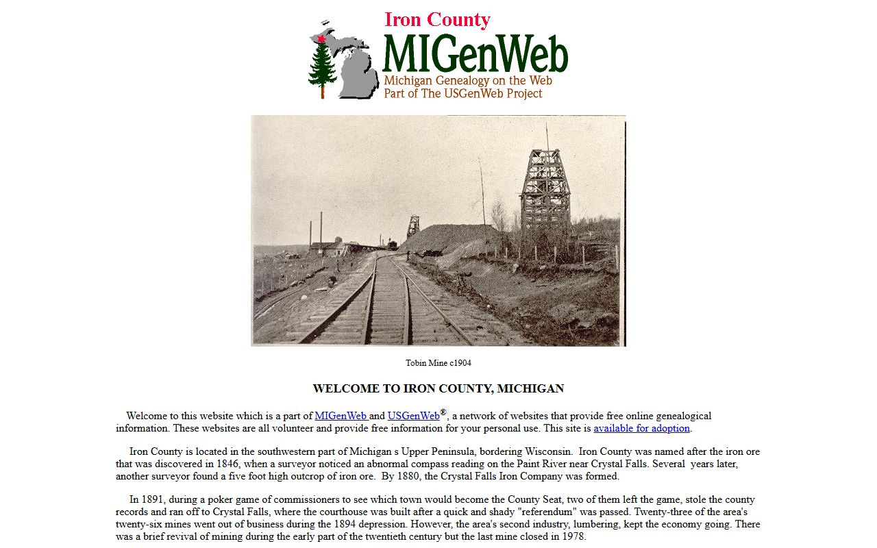 Iron County MIGenWeb page with obituary and death records genealogy resources