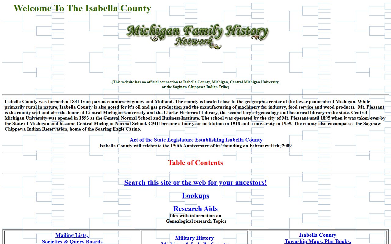 Isabella County MIGenWeb with transcribed death record volumes and genealogy resources