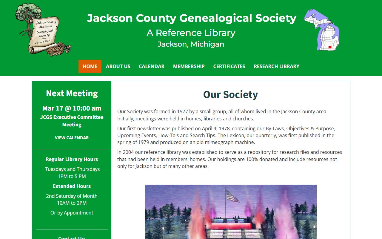 Jackson County Genealogical Society website with death records and obituary resources