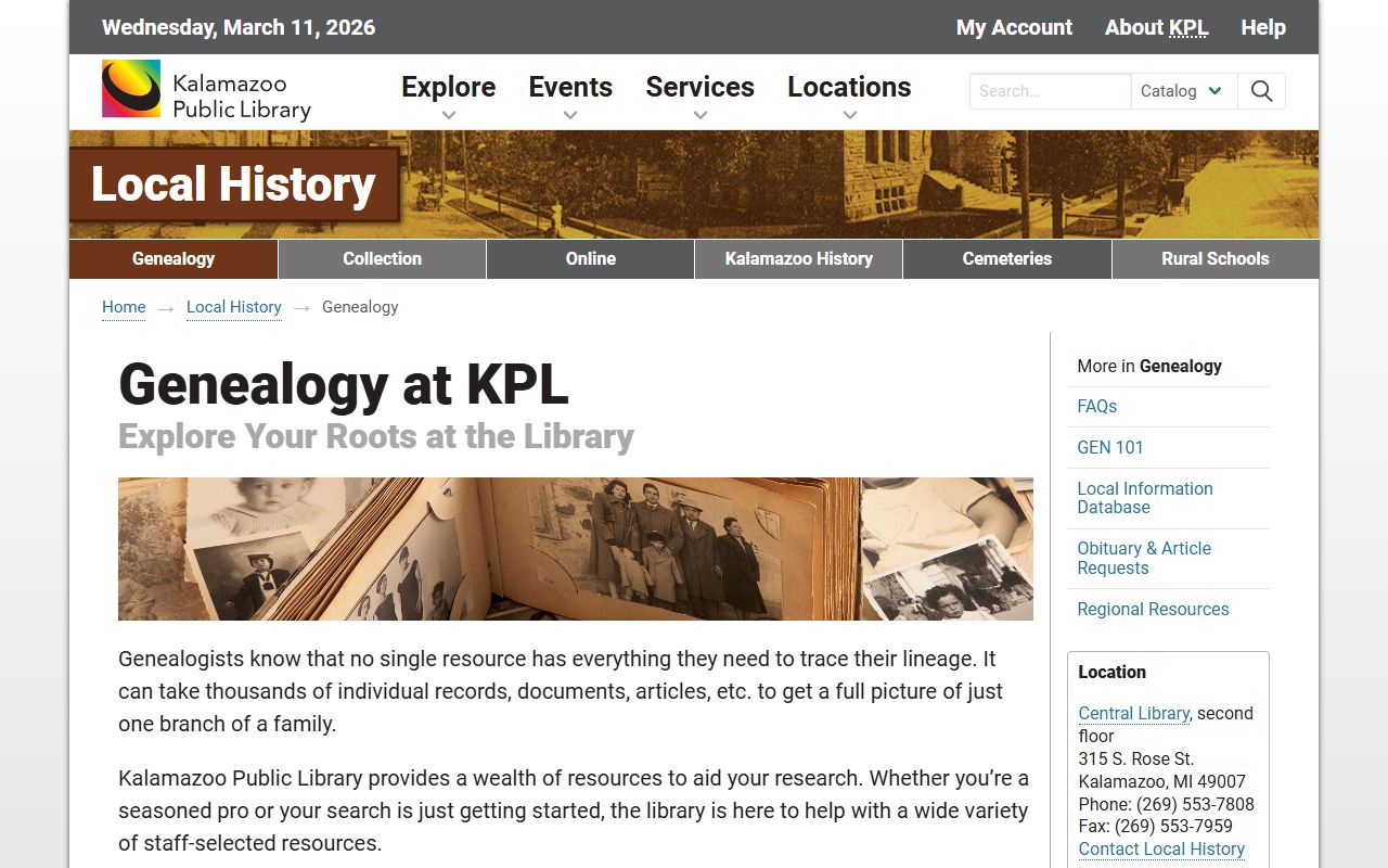 Kalamazoo Public Library genealogy and local history collection page for death records research