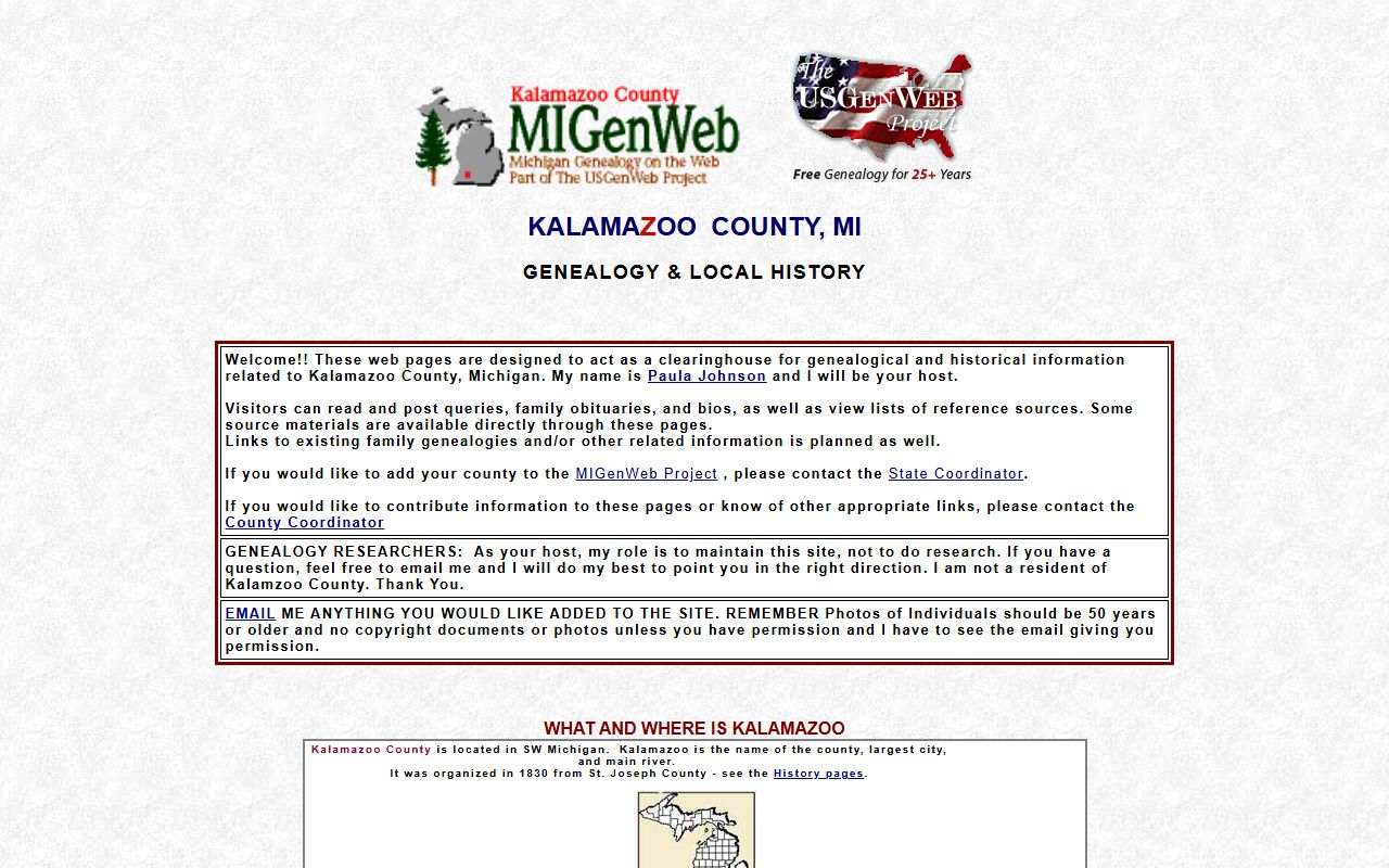 Kalamazoo County MIGenWeb page with obituary index and death records genealogy resources