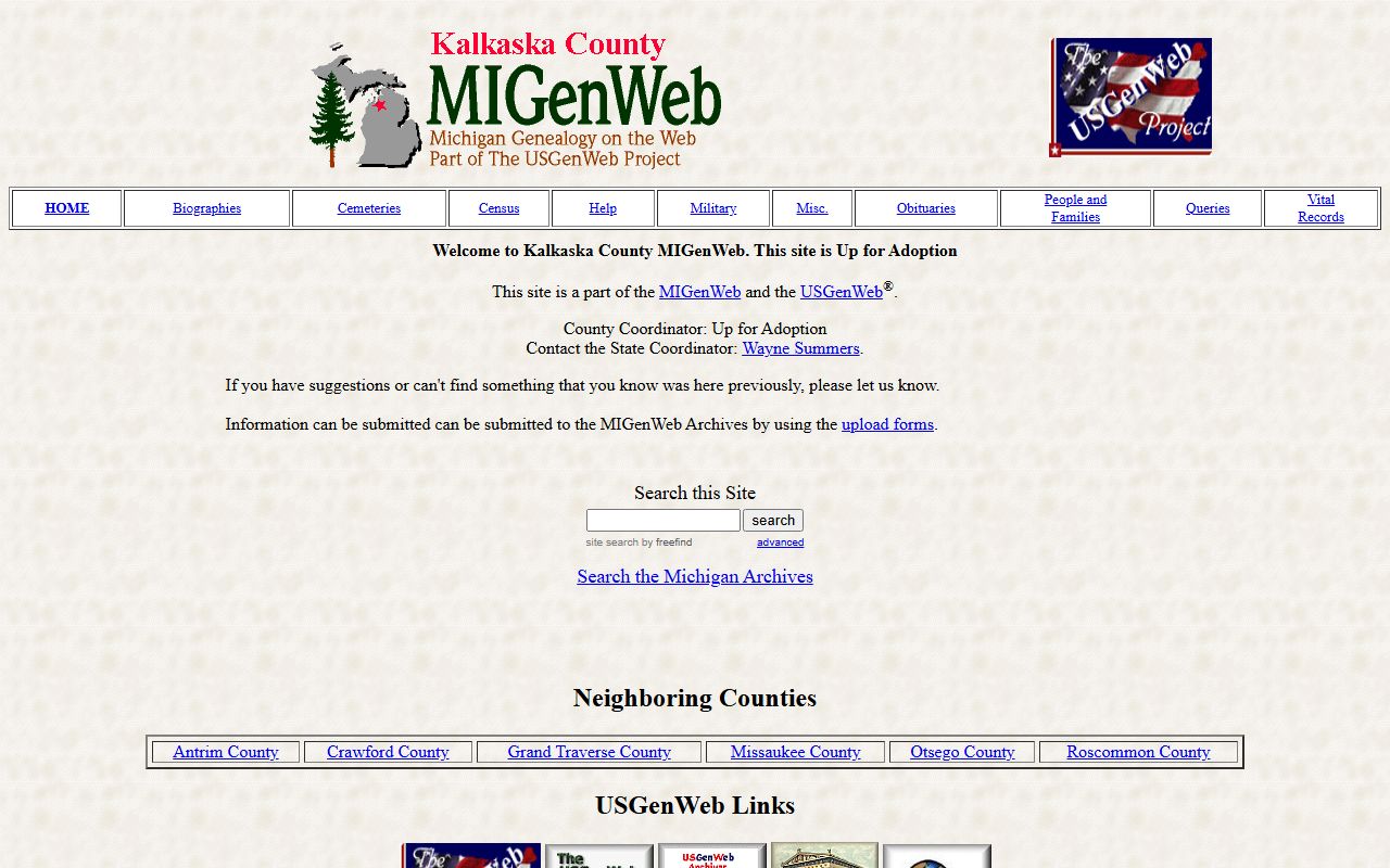 Kalkaska County MIGenWeb obituary and death records genealogy page