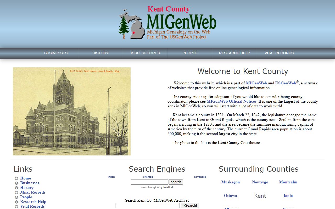 Kent County MiGenWeb genealogy resources for obituary and death records