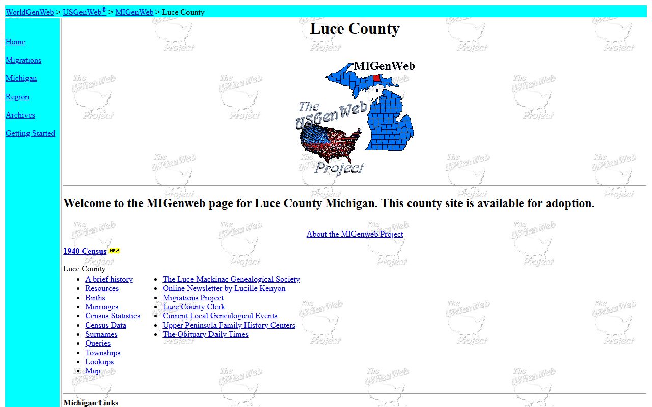 Luce County MiGenWeb genealogy resources for obituary and death records