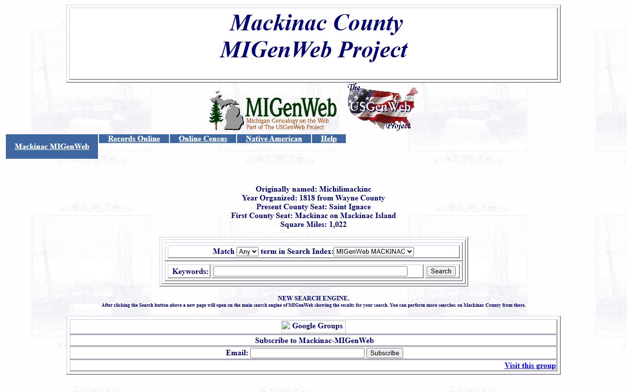 Mackinac County MiGenWeb genealogy resources for obituary and death records