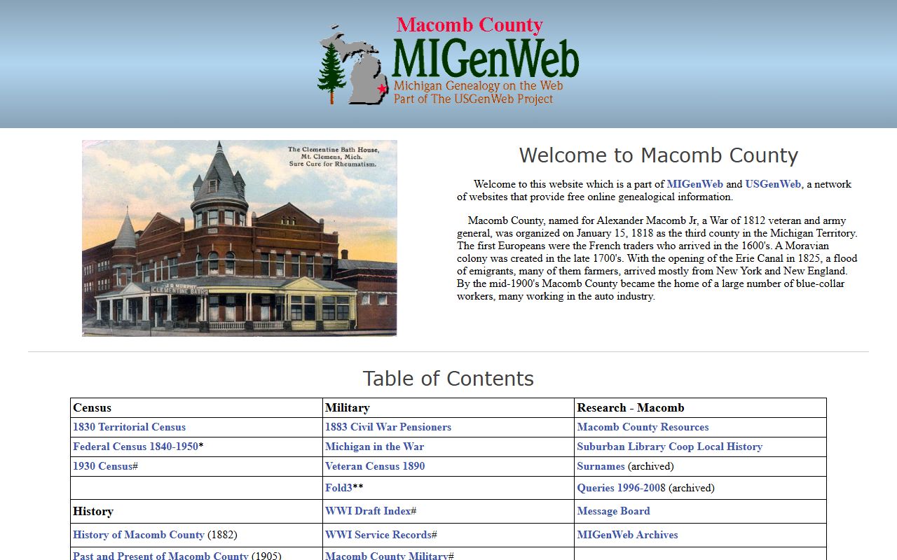 Macomb County MiGenWeb genealogy resources for obituary and death records