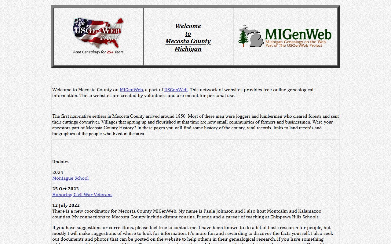 Mecosta County MIGenWeb page for obituary and death record research