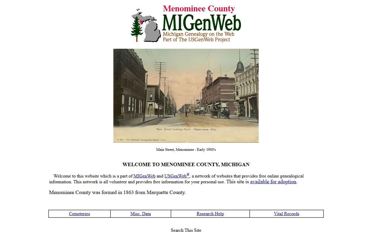 Menominee County MIGenWeb genealogy site for obituary and death records