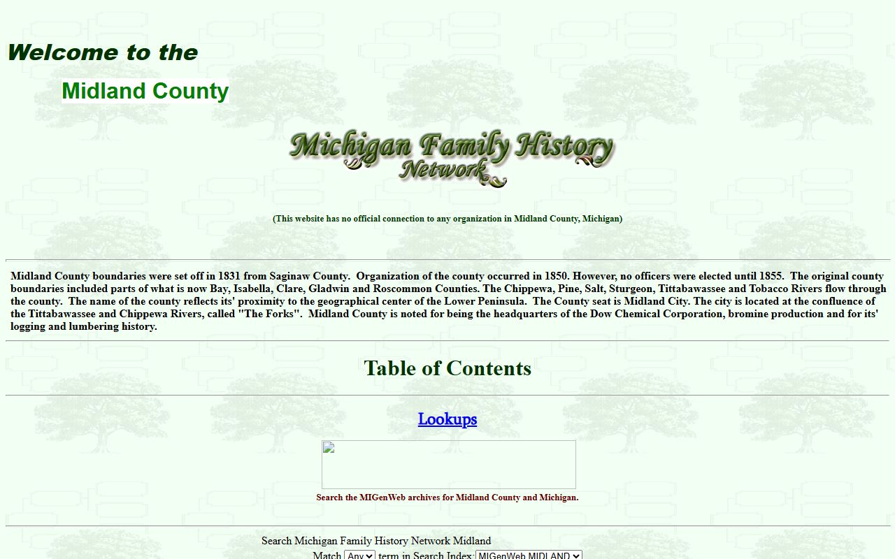 Midland County MIGenWeb genealogy site for obituary and death records