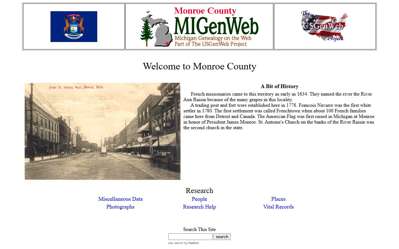 Monroe County MIGenWeb genealogy site for obituary and death records
