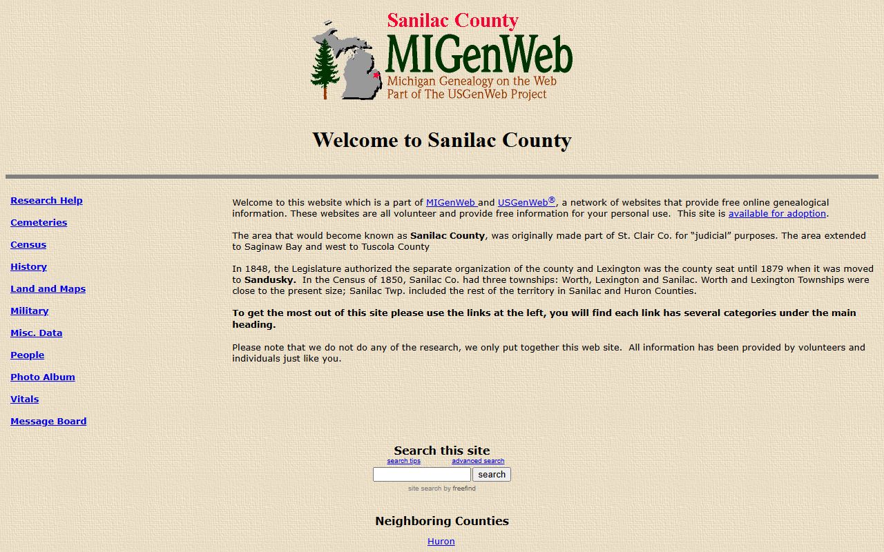 Sanilac County MIGenWeb obituary and death records page
