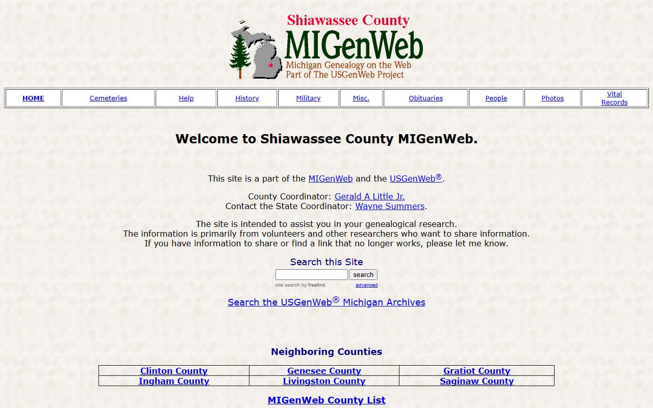 Shiawassee County MIGenWeb obituary and death records page