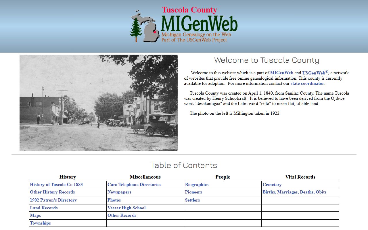 Tuscola County MIGenWeb obituary and death records page